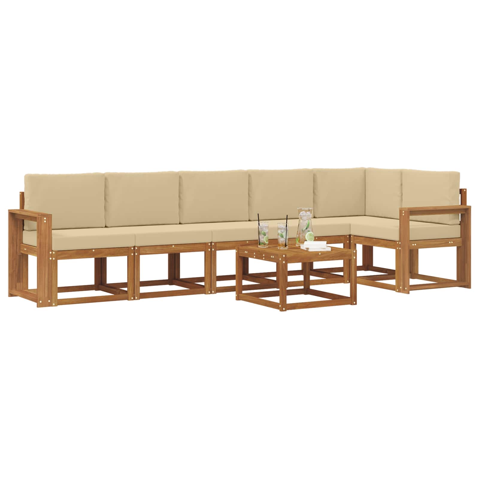 Set de canapele de exterior cu pernă 7 pcs Natural și Bej GartenMobel Dekor