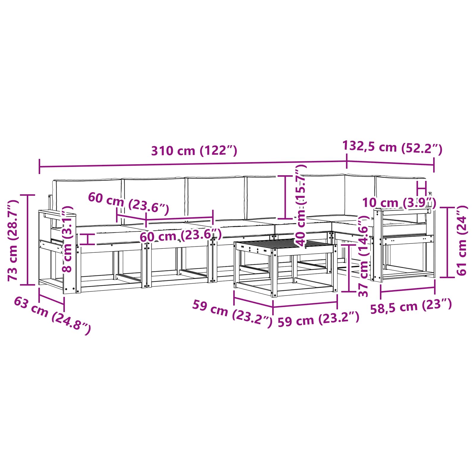 Set de canapele de exterior cu pernă 7 pcs Natural și Bej GartenMobel Dekor