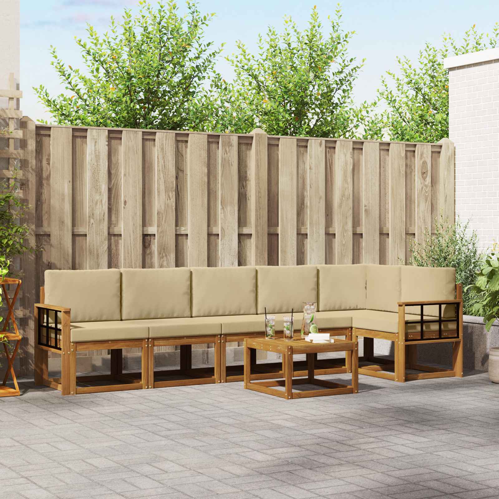 Set de canapele de exterior cu pernă 7 pcs Natural și Bej GartenMobel Dekor