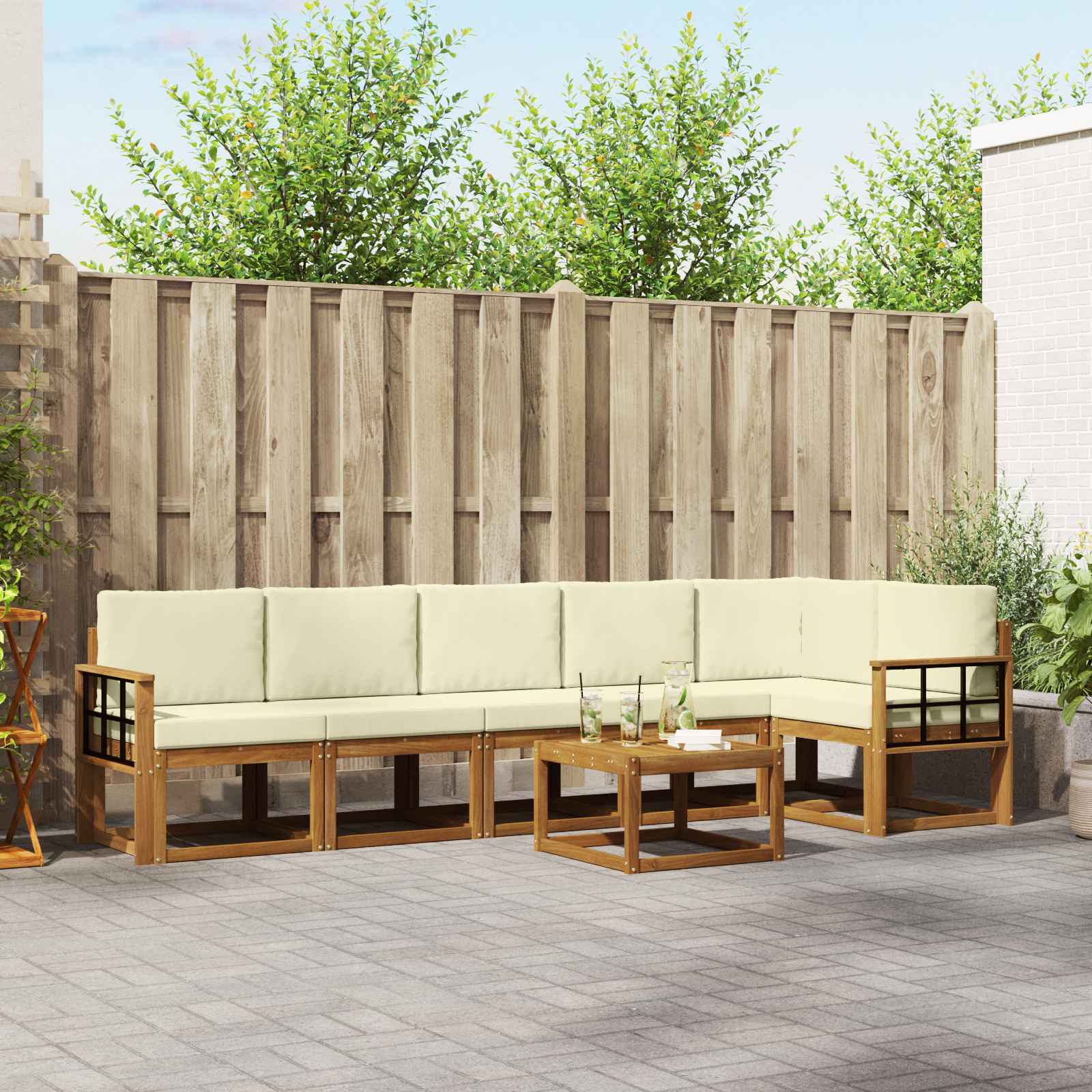 Set de canapele de exterior cu pernă 7 pcs Natural și Crem GartenMobel Dekor