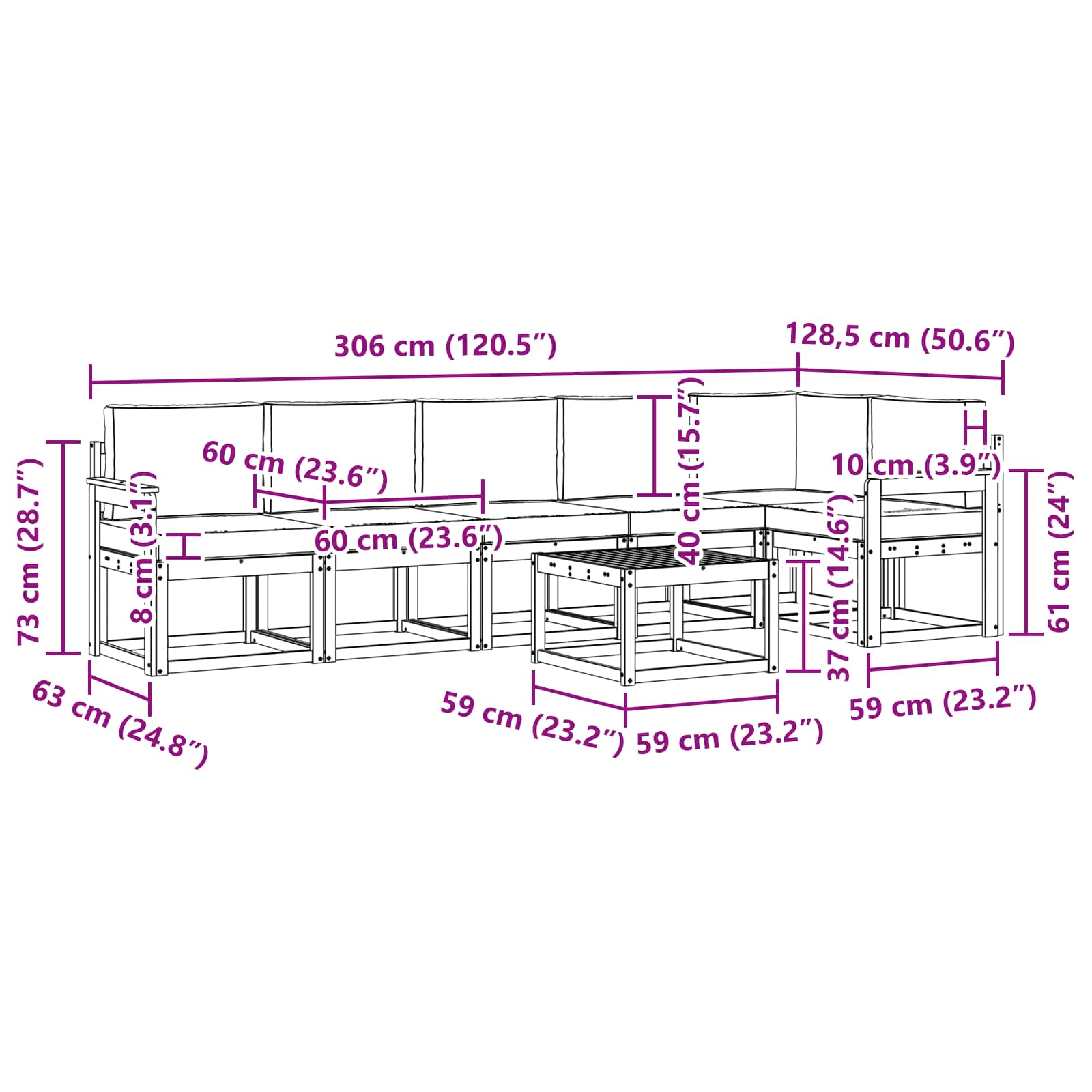 Set de canapele de exterior cu pernă 7 pcs Natural și Crem GartenMobel Dekor