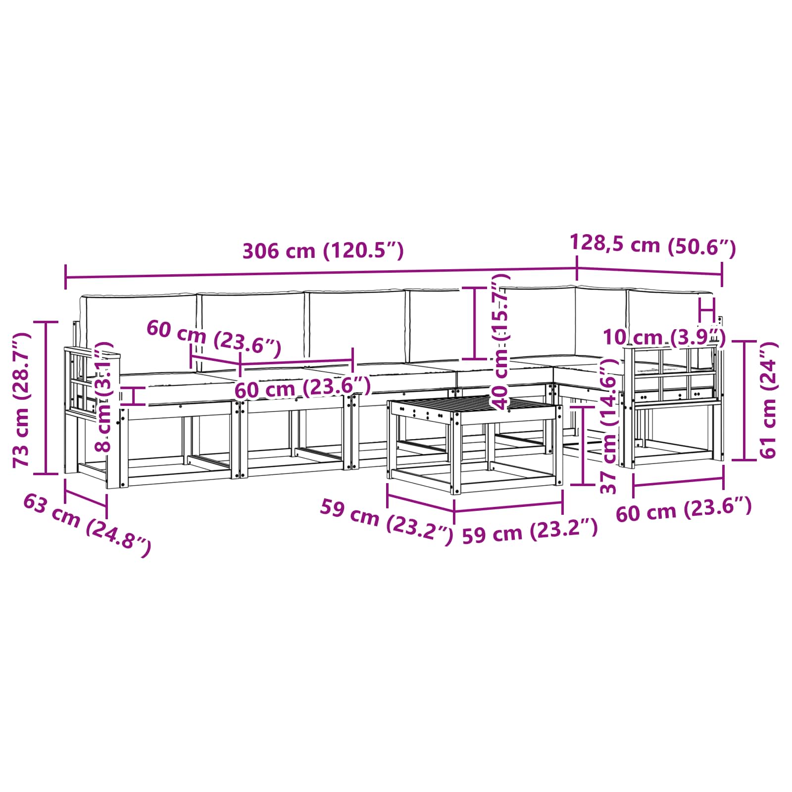 Set de canapele de exterior cu pernă 7 pcs Natural și Crem GartenMobel Dekor