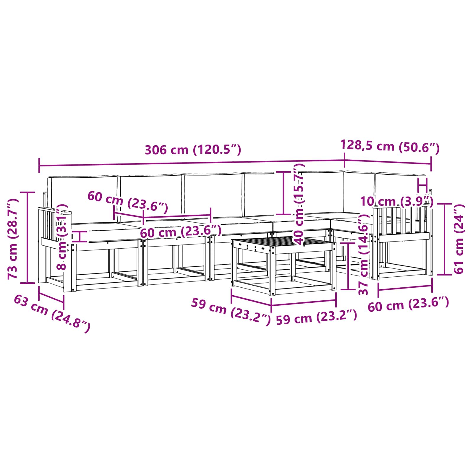 Set de canapele de exterior cu pernă 7 pcs Natural și Crem GartenMobel Dekor