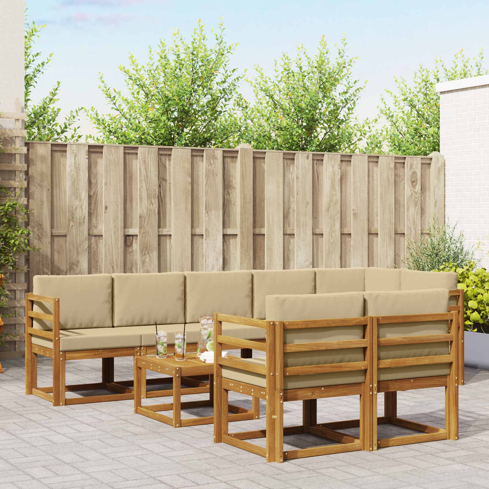 Set de canapele de exterior cu pernă 9 pcs Natural și Bej GartenMobel Dekor