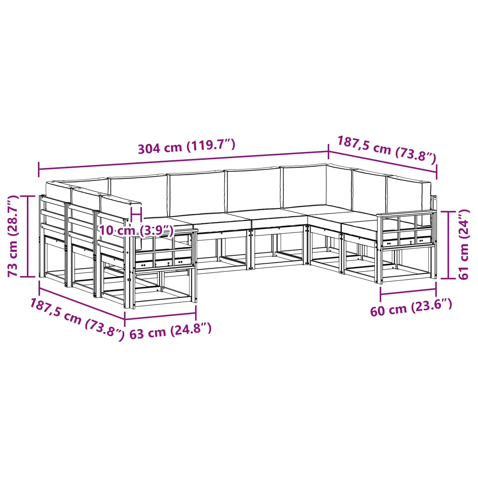 Set de canapele de exterior cu pernă 9 pcs Natural și Bej GartenMobel Dekor