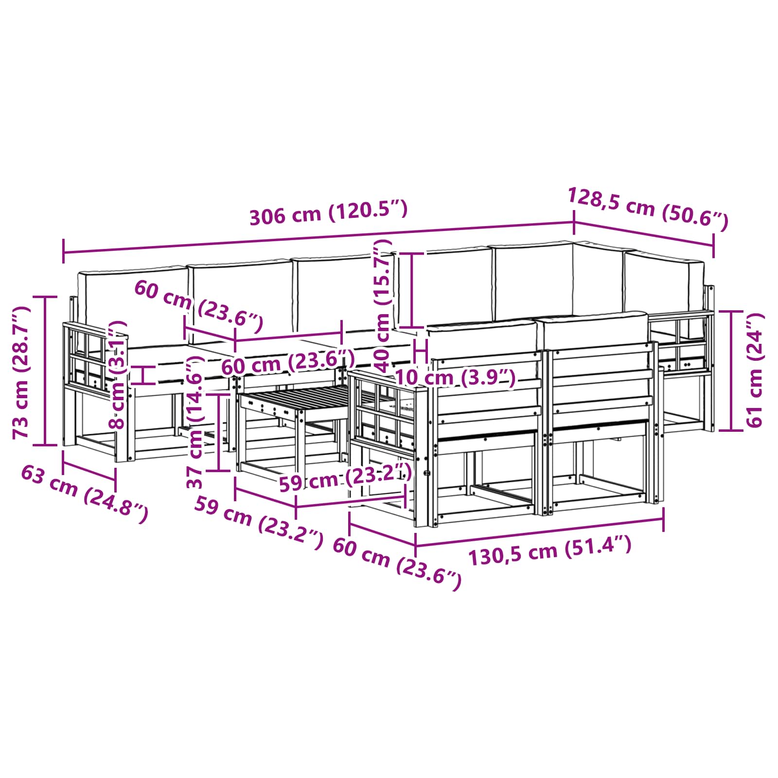 Set de canapele de exterior cu pernă 9 pcs Natural și Bej GartenMobel Dekor