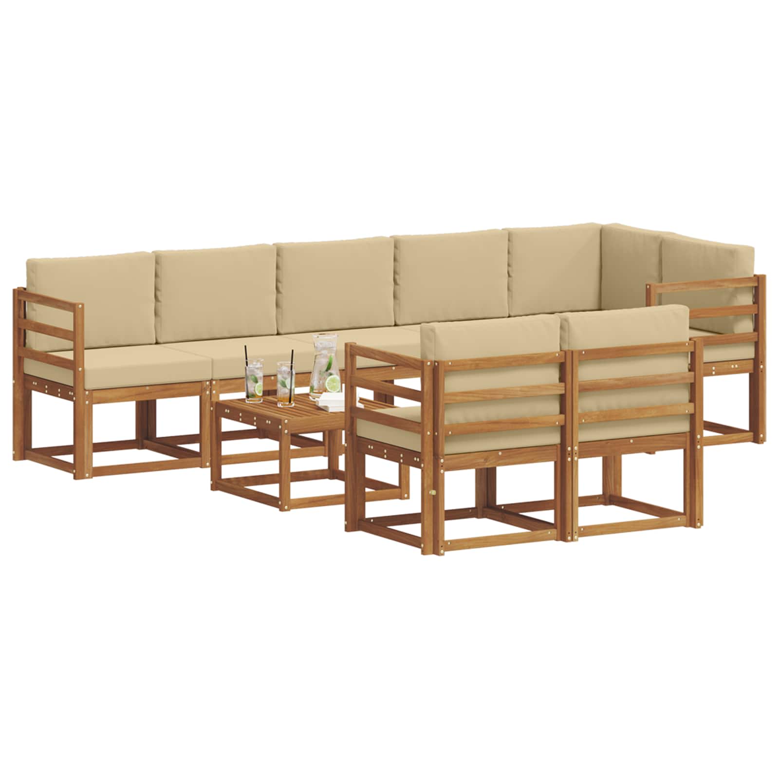 Set de canapele de exterior cu pernă 9 pcs Natural și Bej GartenMobel Dekor