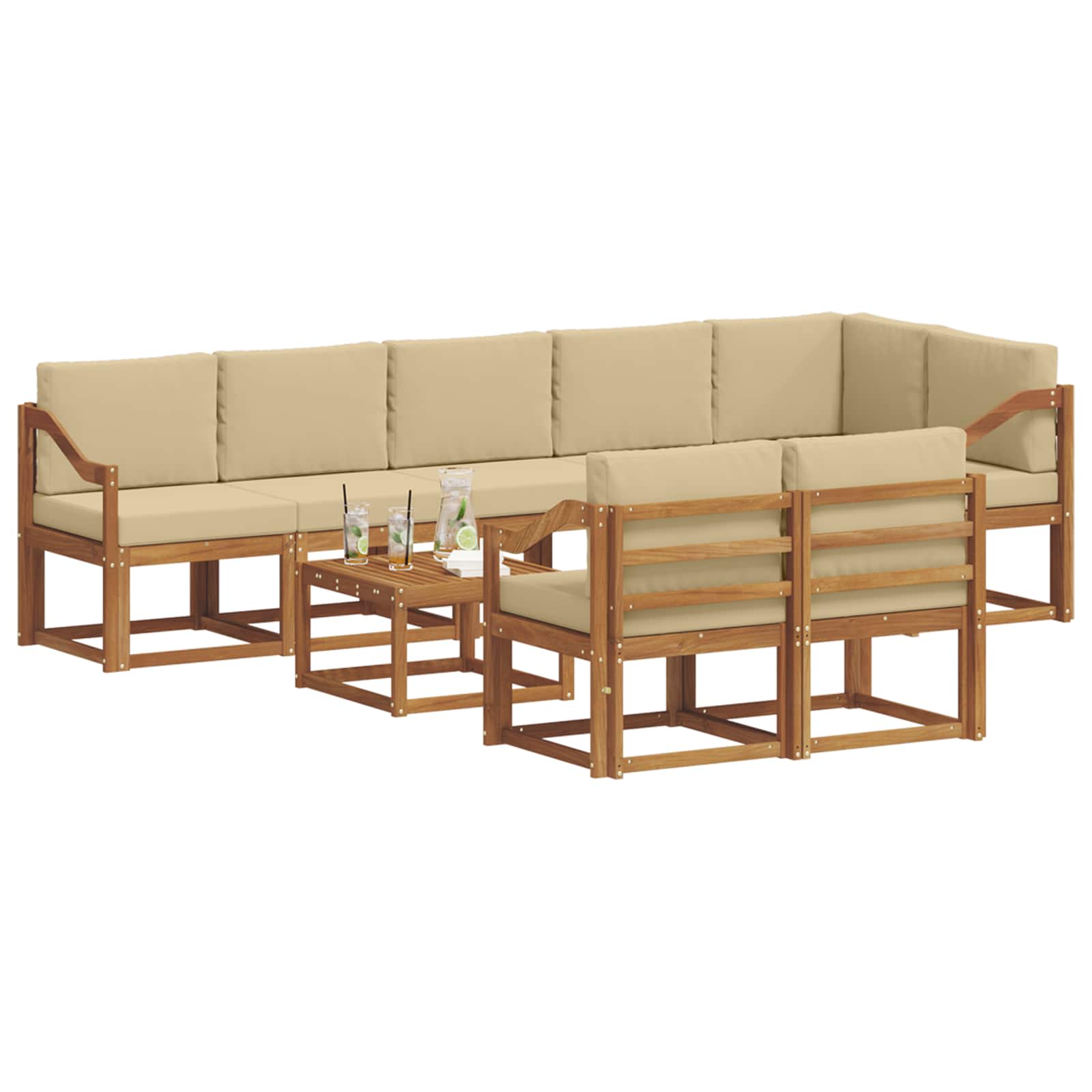 Set de canapele de exterior cu pernă 9 pcs Natural și Bej GartenMobel Dekor