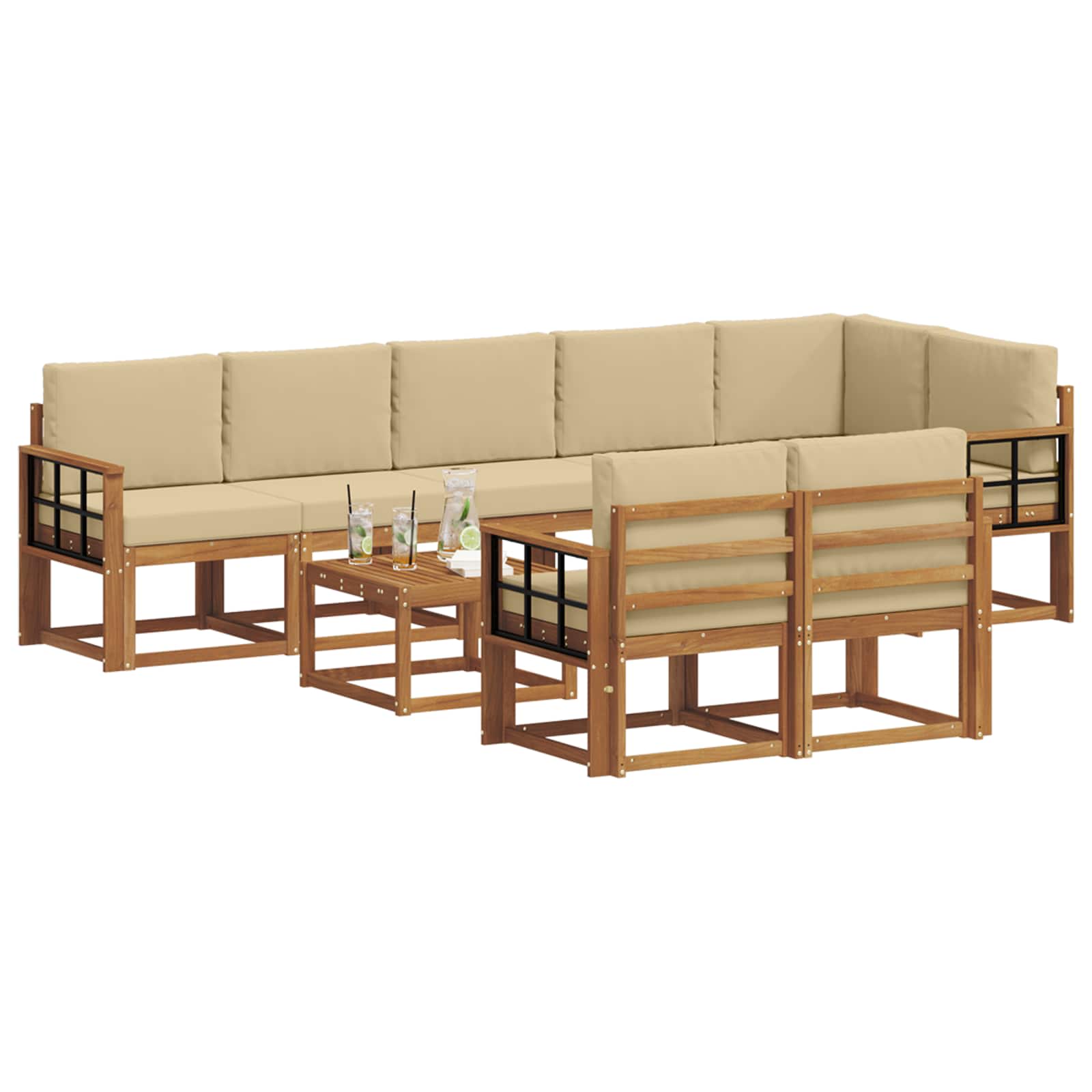 Set de canapele de exterior cu pernă 9 pcs Natural și Bej GartenMobel Dekor