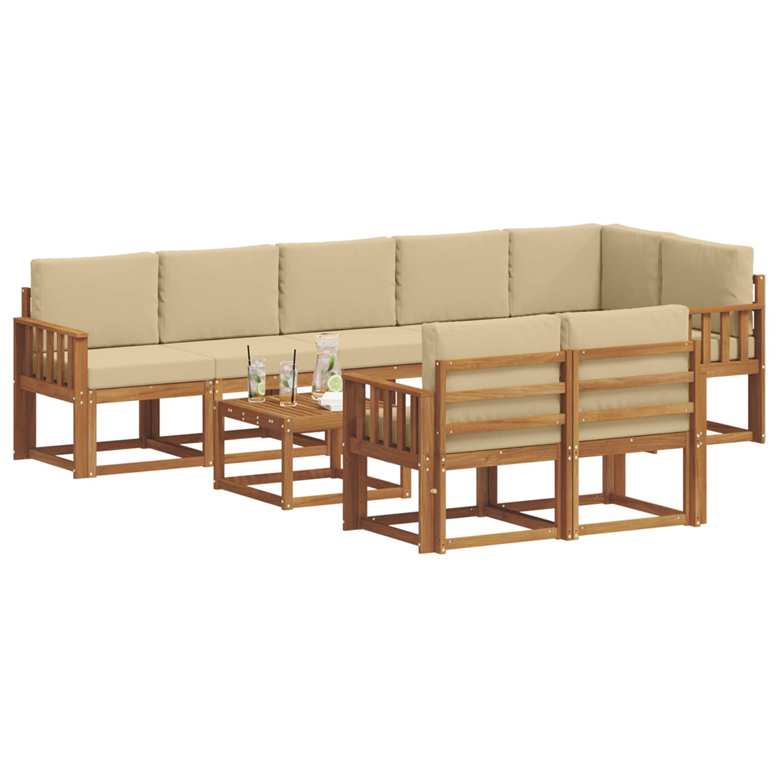 Set de canapele de exterior cu pernă 9 pcs Natural și Bej GartenMobel Dekor