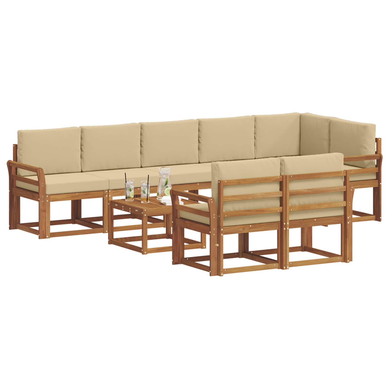 Set de canapele de exterior cu pernă 9 pcs Natural și Bej GartenMobel Dekor