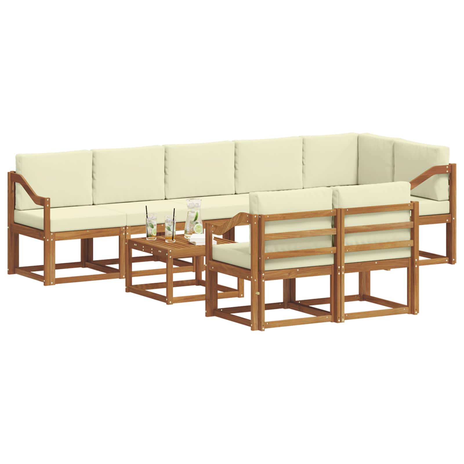 Set de canapele de exterior cu pernă 9 pcs Natural și Crem GartenMobel Dekor