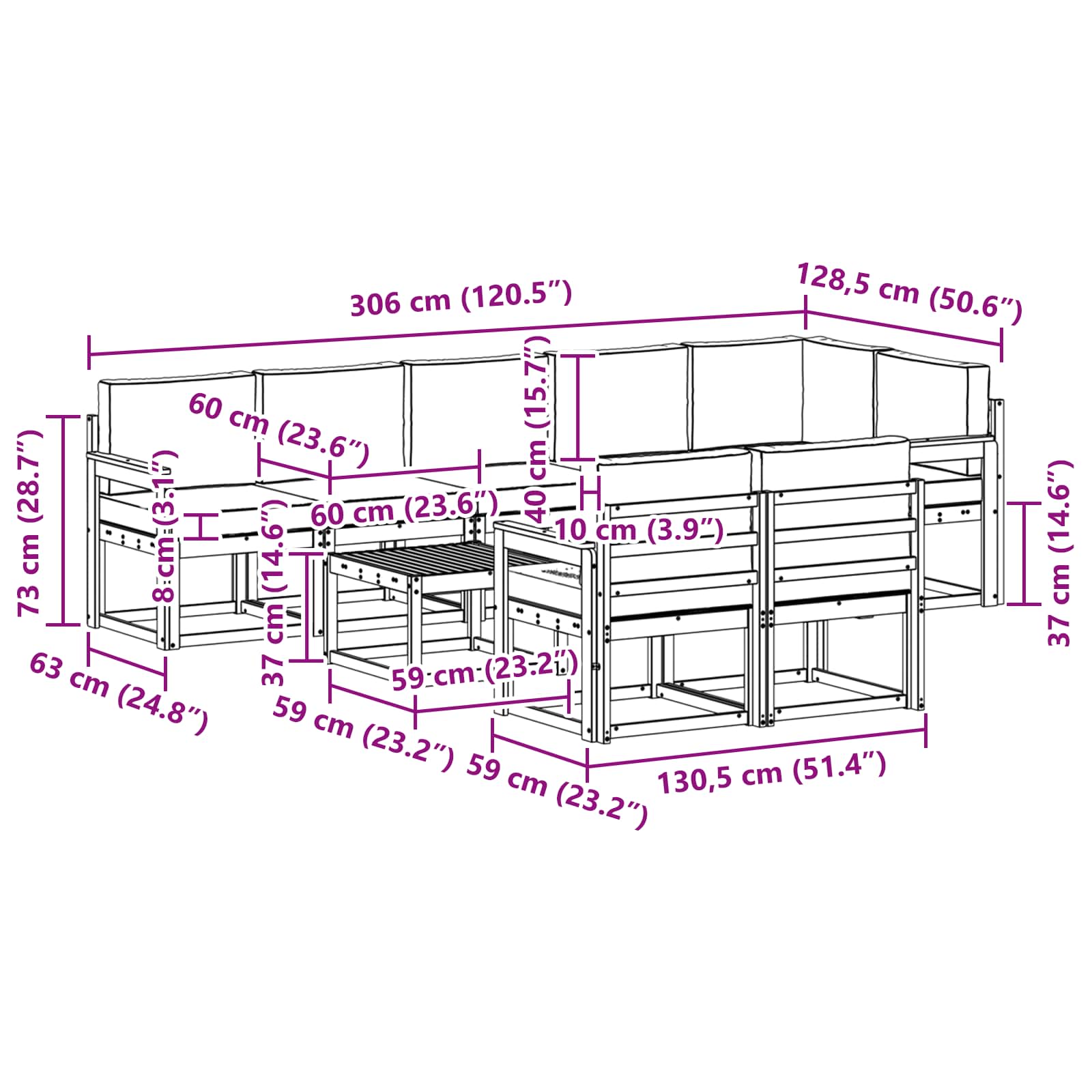 Set de canapele de exterior cu pernă 9 pcs Natural și Crem GartenMobel Dekor