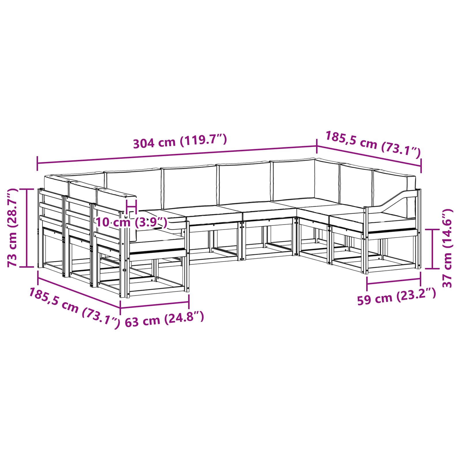 Set de canapele de exterior cu pernă 9 pcs Natural și Crem GartenMobel Dekor