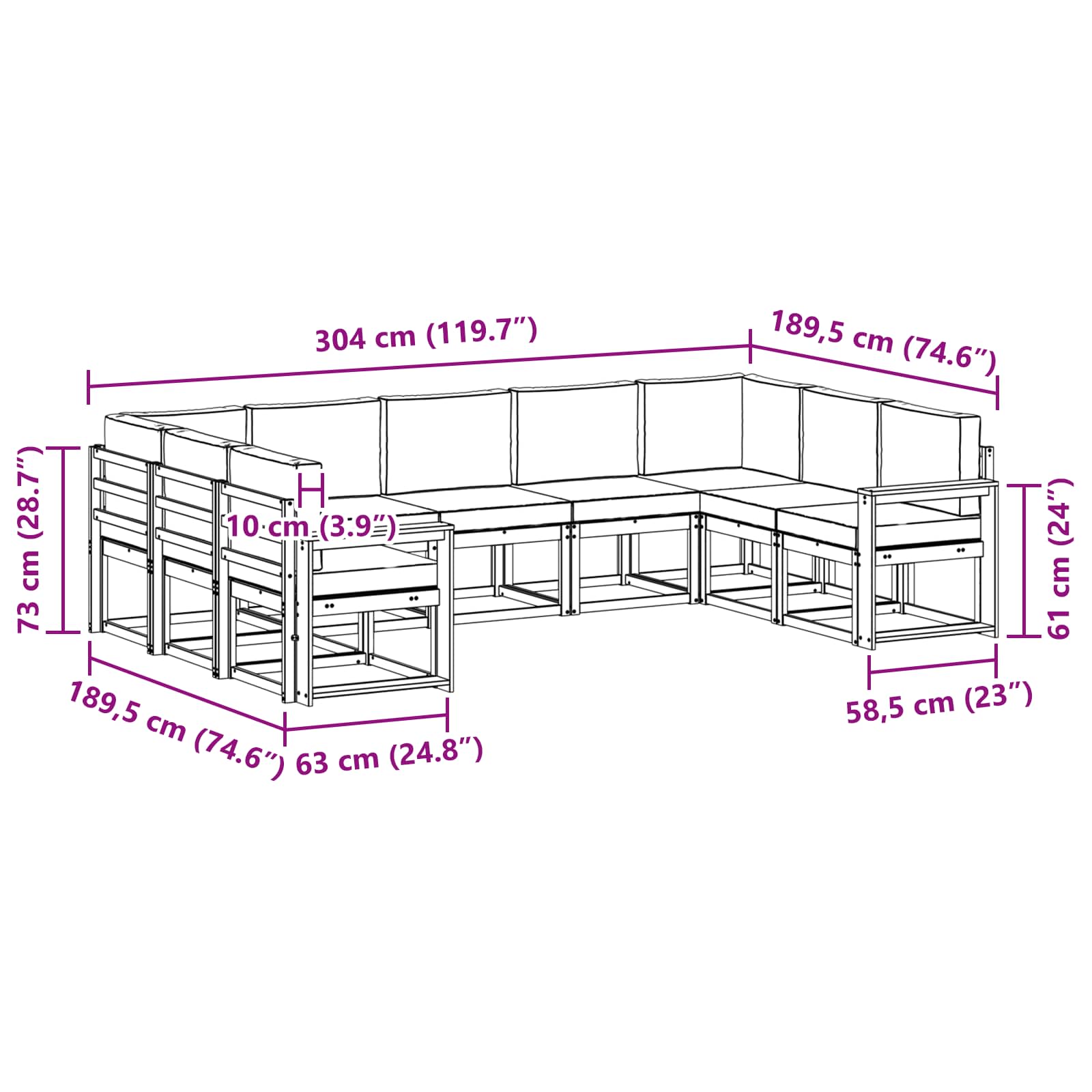 Set de canapele de exterior cu pernă 9 pcs Natural și Crem GartenMobel Dekor