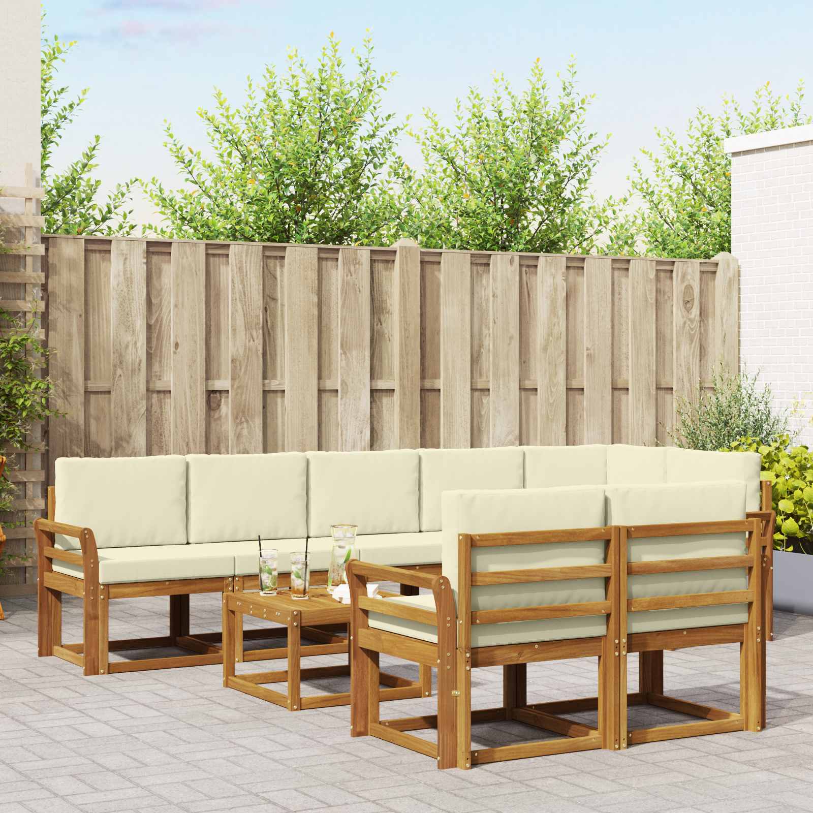 Set de canapele de exterior cu pernă 9 pcs Natural și Crem GartenMobel Dekor