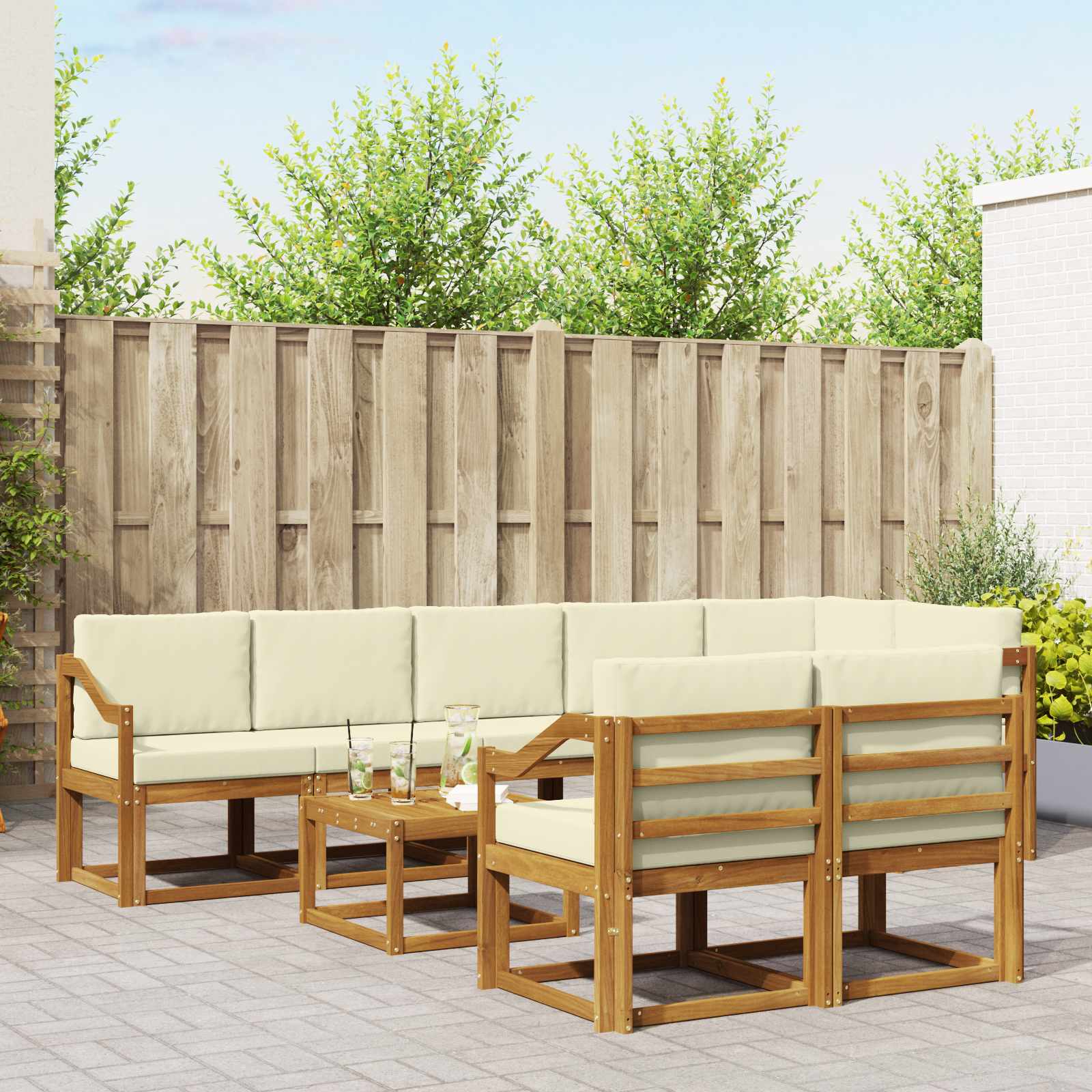 Set de canapele de exterior cu pernă 9 pcs Natural și Crem GartenMobel Dekor