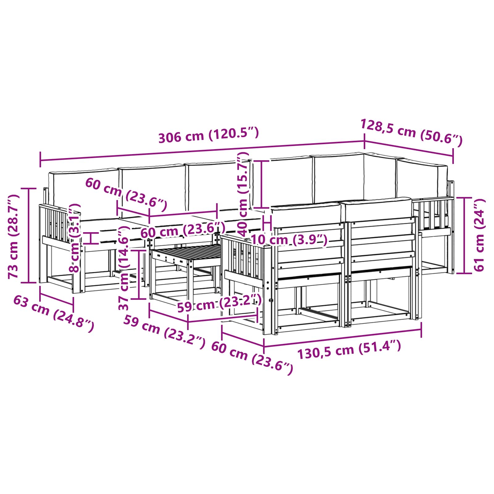 Set de canapele de exterior cu pernă 9 pcs Natural și Crem GartenMobel Dekor