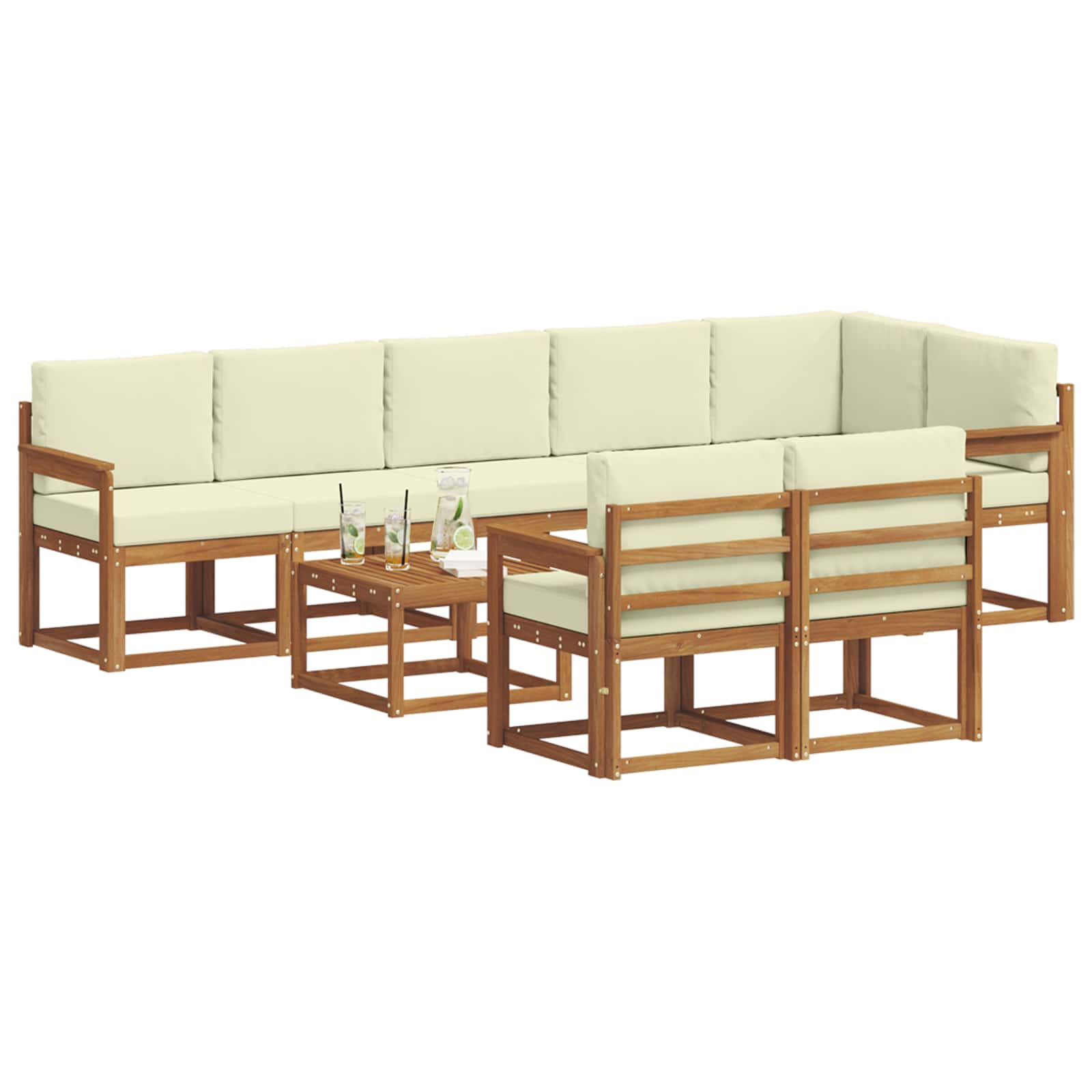 Set de canapele de exterior cu pernă 9 pcs Natural și Crem GartenMobel Dekor