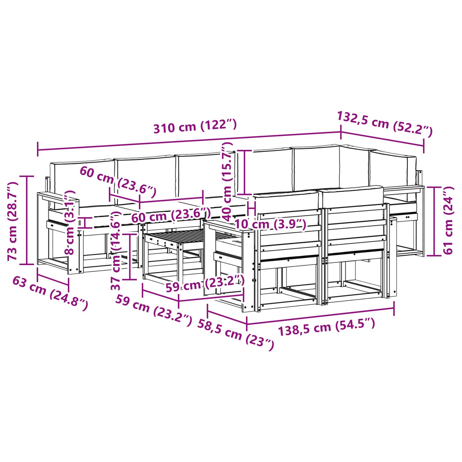 Set de canapele de exterior cu pernă 9 pcs Natural și Crem GartenMobel Dekor