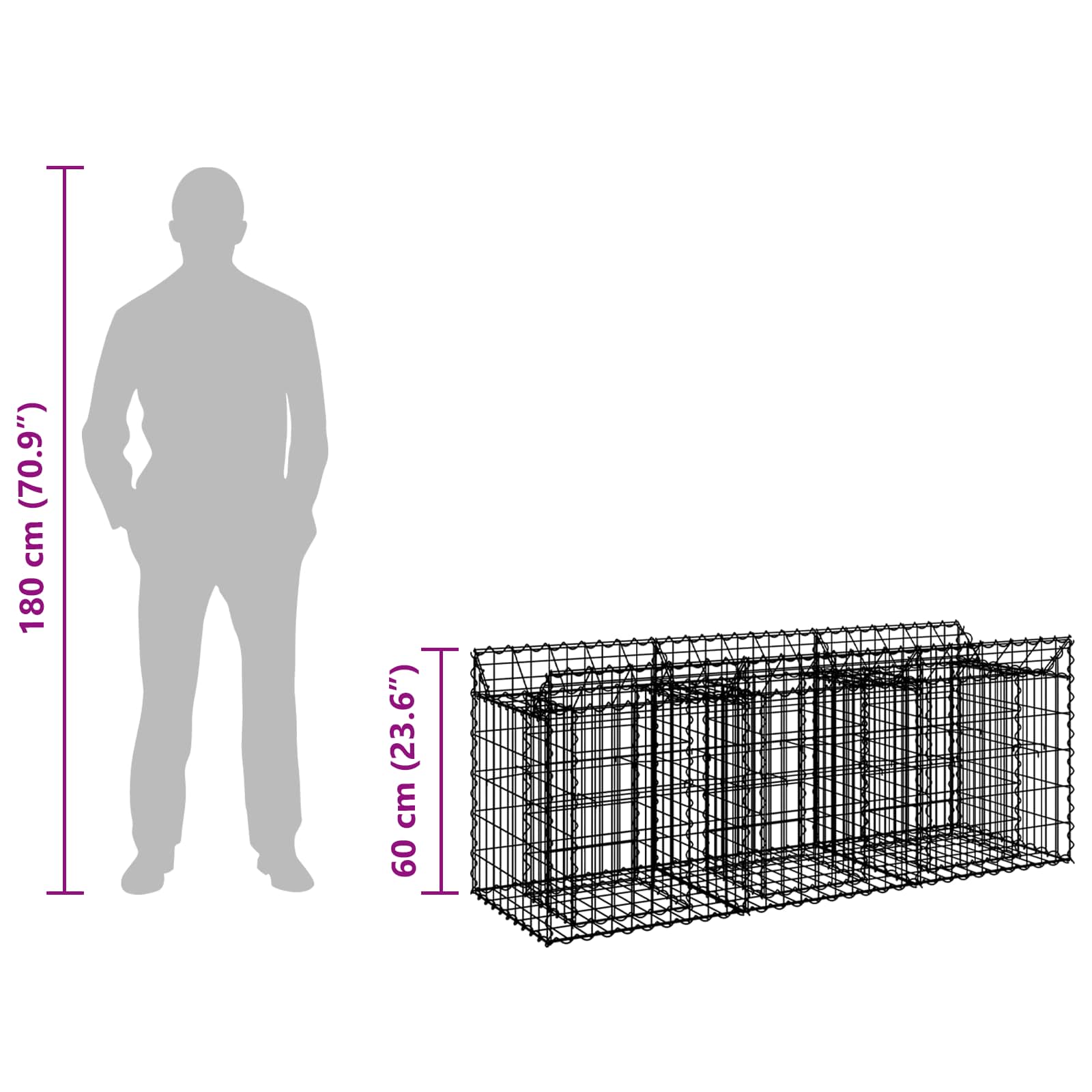 Pat ridicat din gabion Argintiu 150 x 50 x 60 cm GartenMobel Dekor