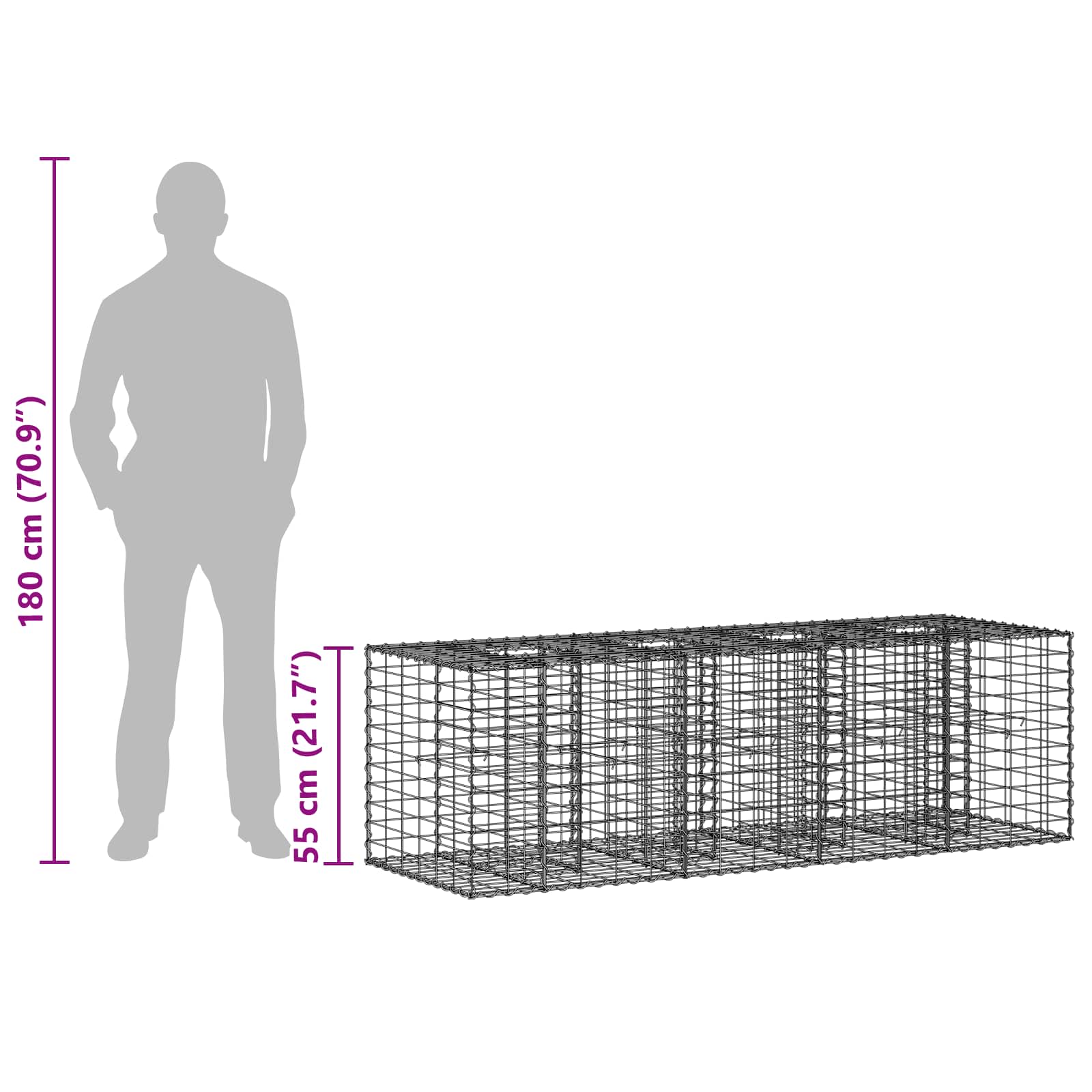 Pat ridicat din gabion Argintiu 180 x 60 x 55 cm GartenMobel Dekor