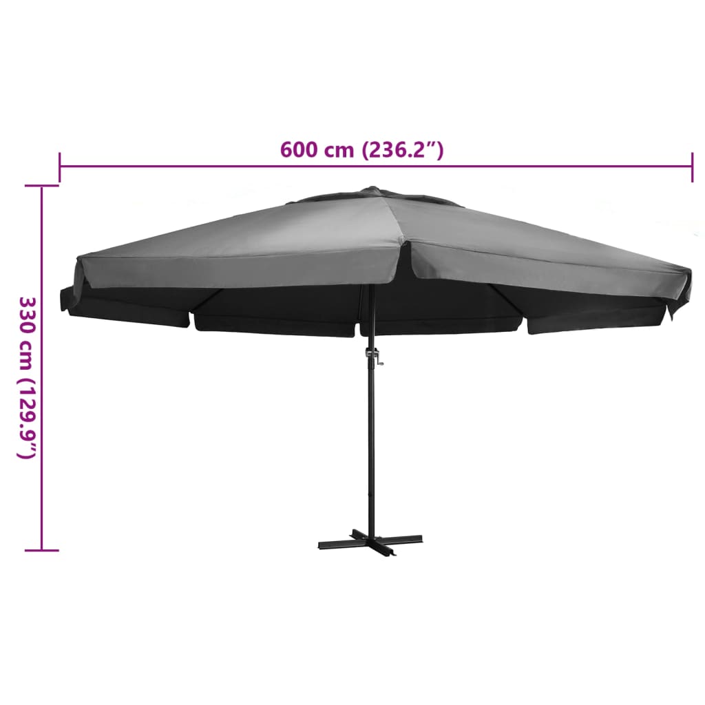 Umbrelă de soare de exterior, stâlp aluminiu, antracit, 600 cm GartenMobel Dekor