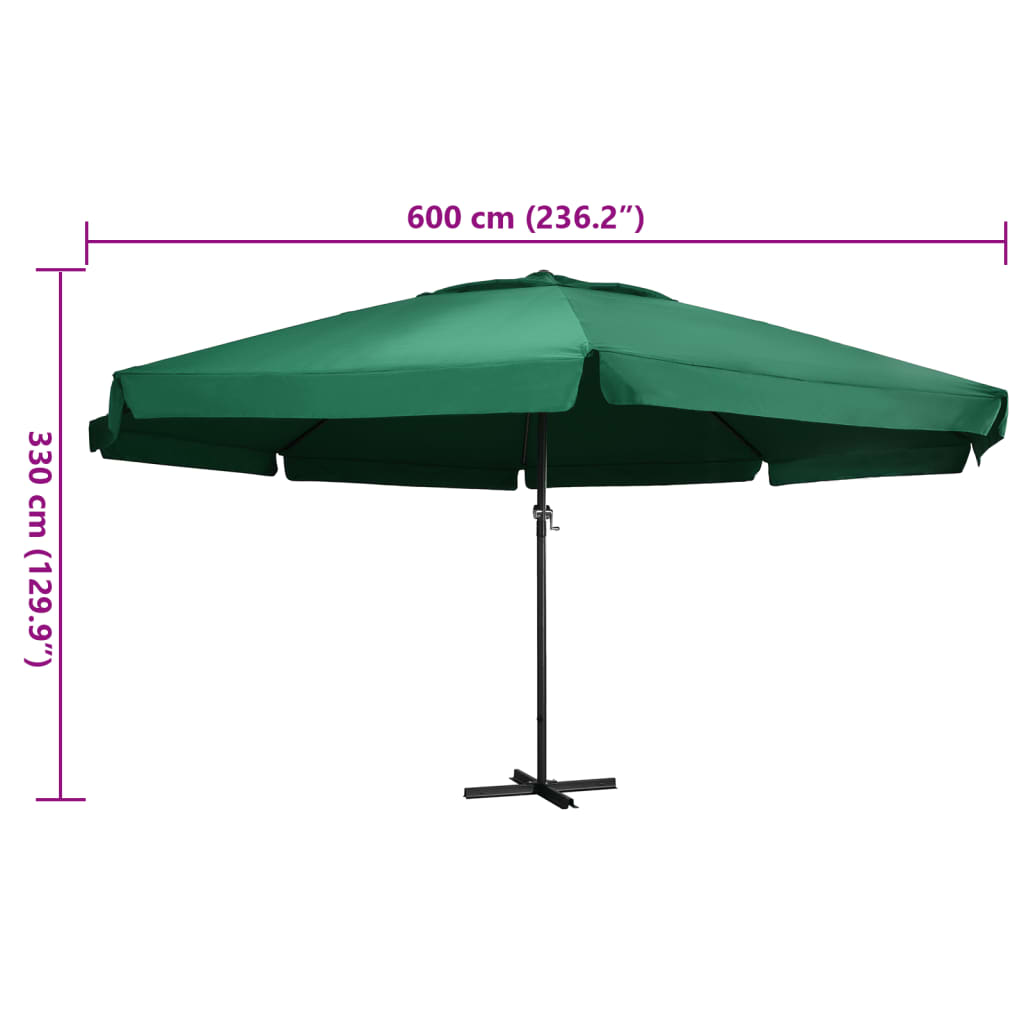 Umbrelă de soare de grădină, stâlp aluminiu, verde, 600 cm GartenMobel Dekor