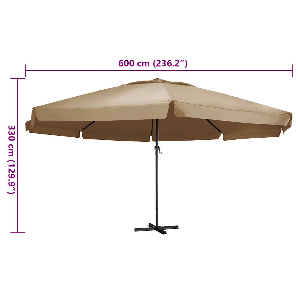 Umbrelă soare de exterior cu stâlp aluminiu gri taupe 600 cm GartenMobel Dekor