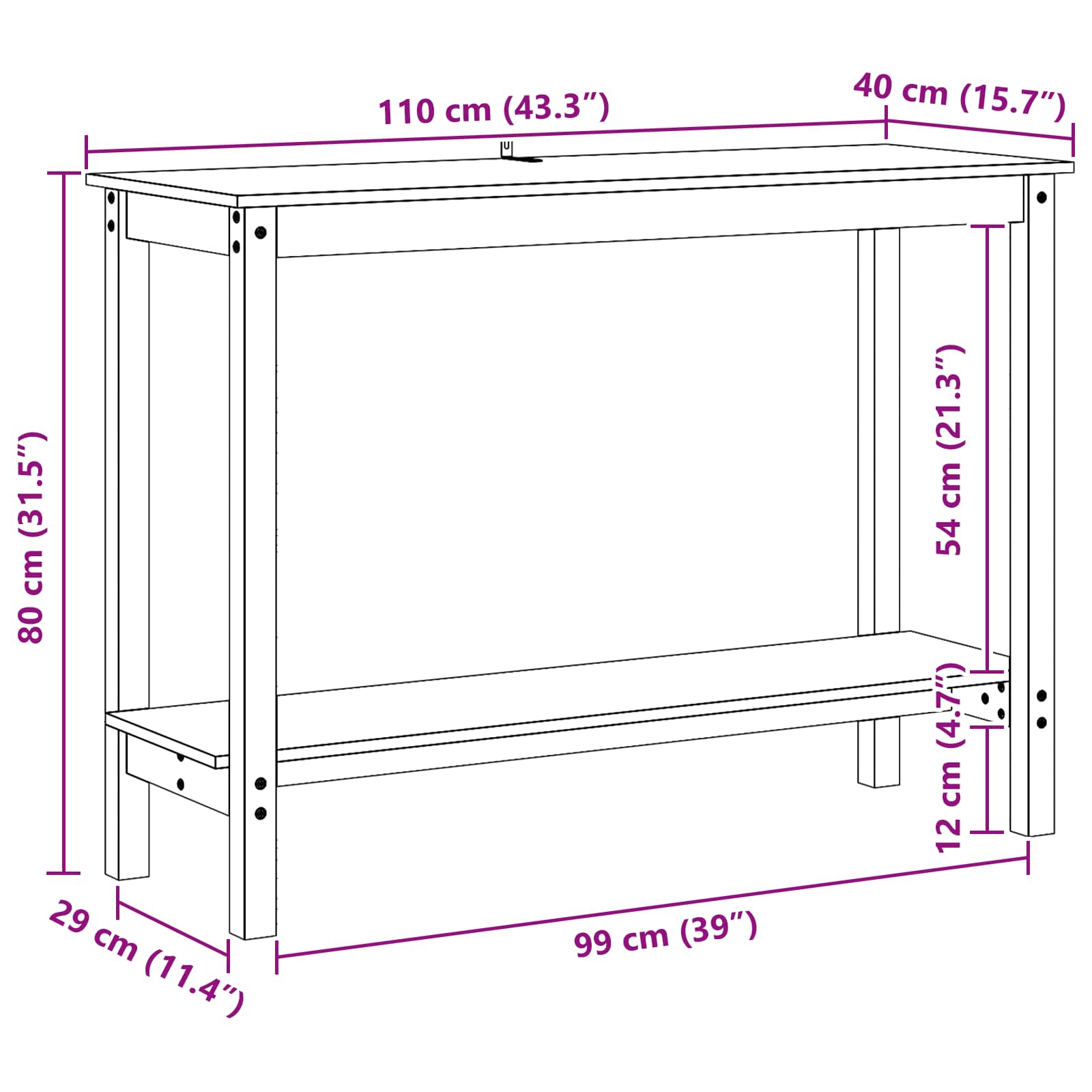 Masă de consolă Maro Ceară 110 x 40 x 80 cm Lemn masiv de pin GartenMobel Dekor