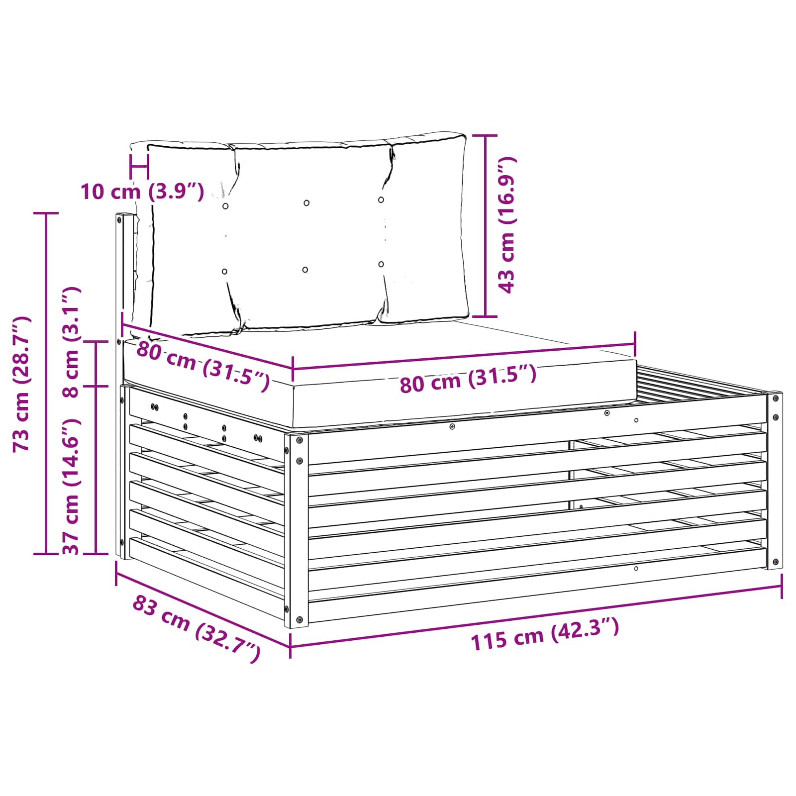 Canapea de exterior cu braț final natural 115 x 83 x 73 cm GartenMobel Dekor