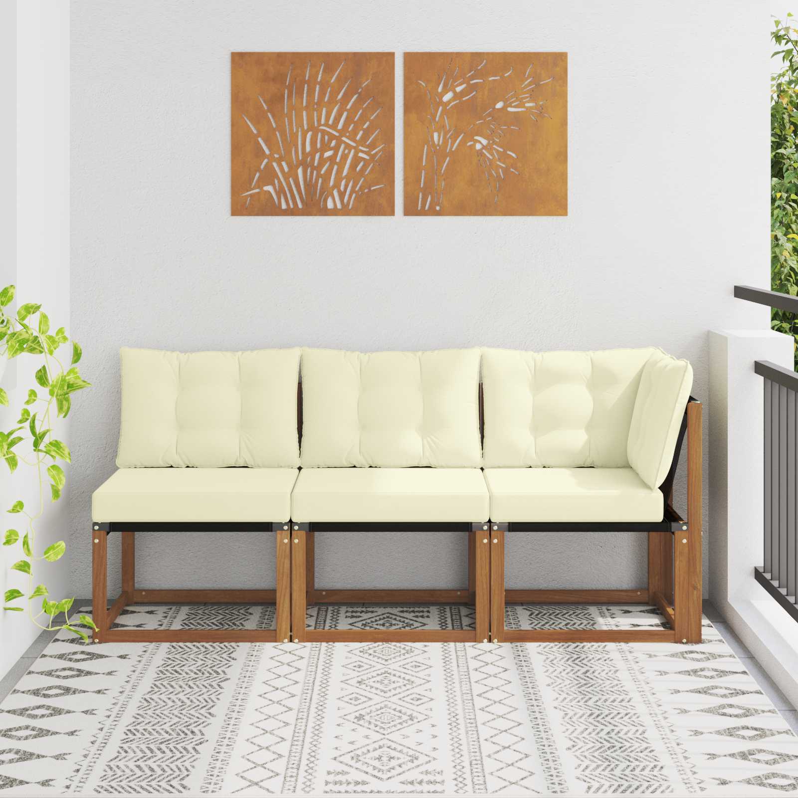 Canapea de exterior din mijloc și colț 3 Bucată natural GartenMobel Dekor