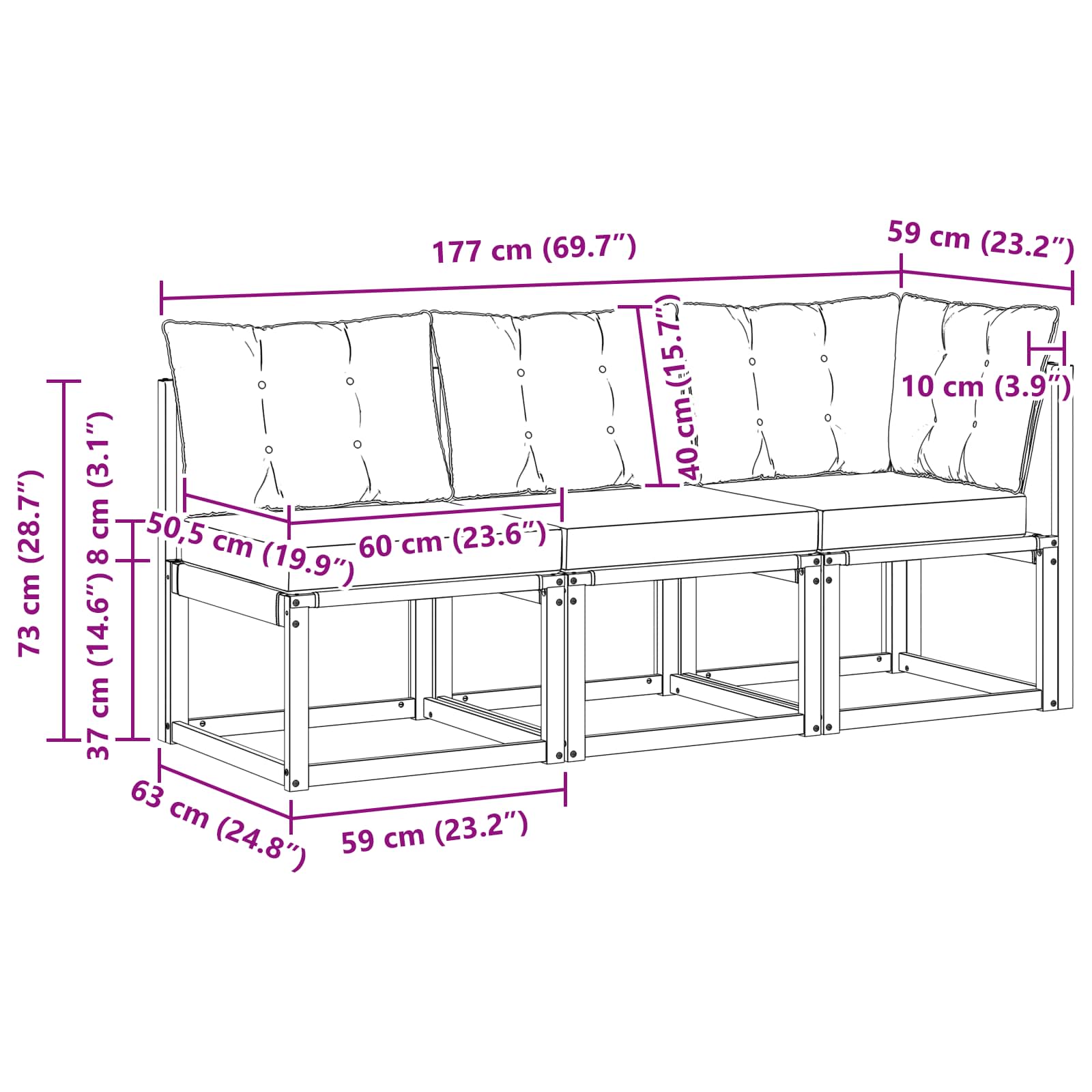 Canapea de exterior din mijloc și colț 3 Bucată natural GartenMobel Dekor