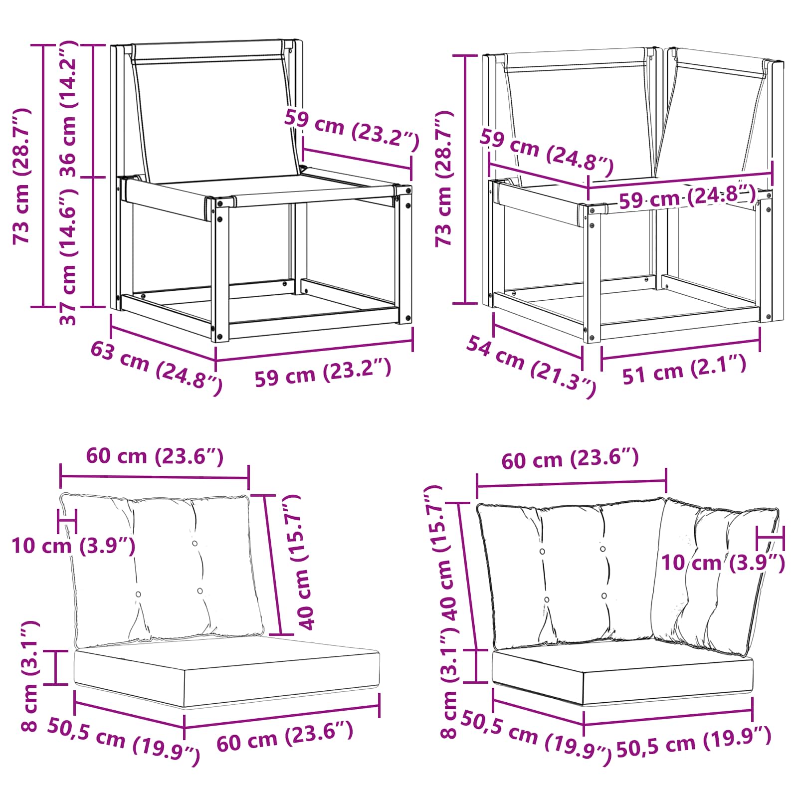 Canapea de exterior din mijloc și colț 3 Bucată natural GartenMobel Dekor
