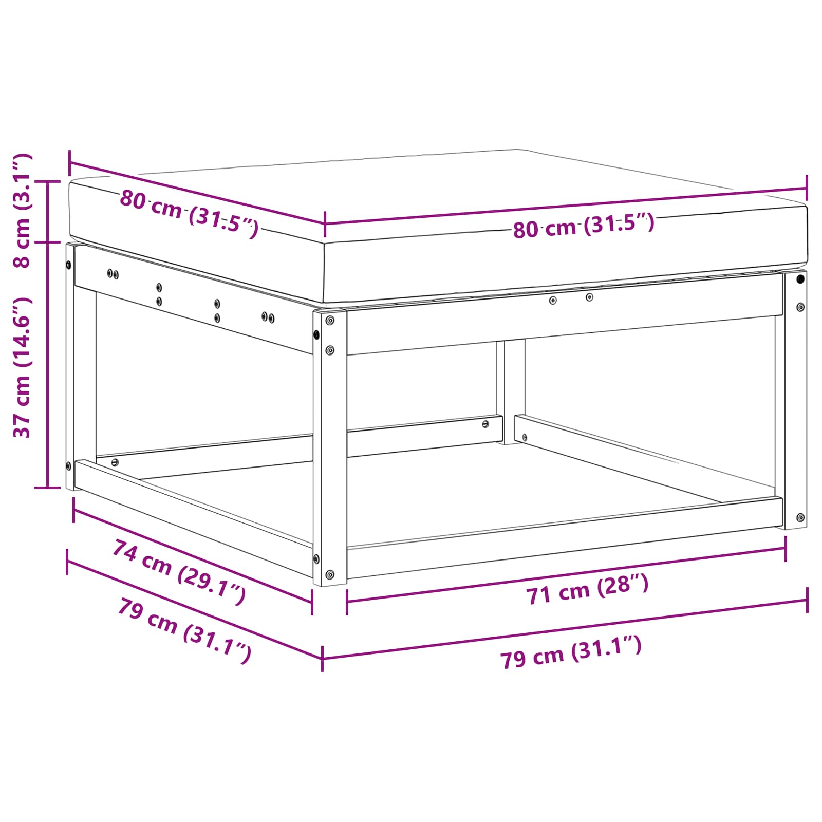 Taburet pentru exterior Lemn Solid de Acacia natural GartenMobel Dekor