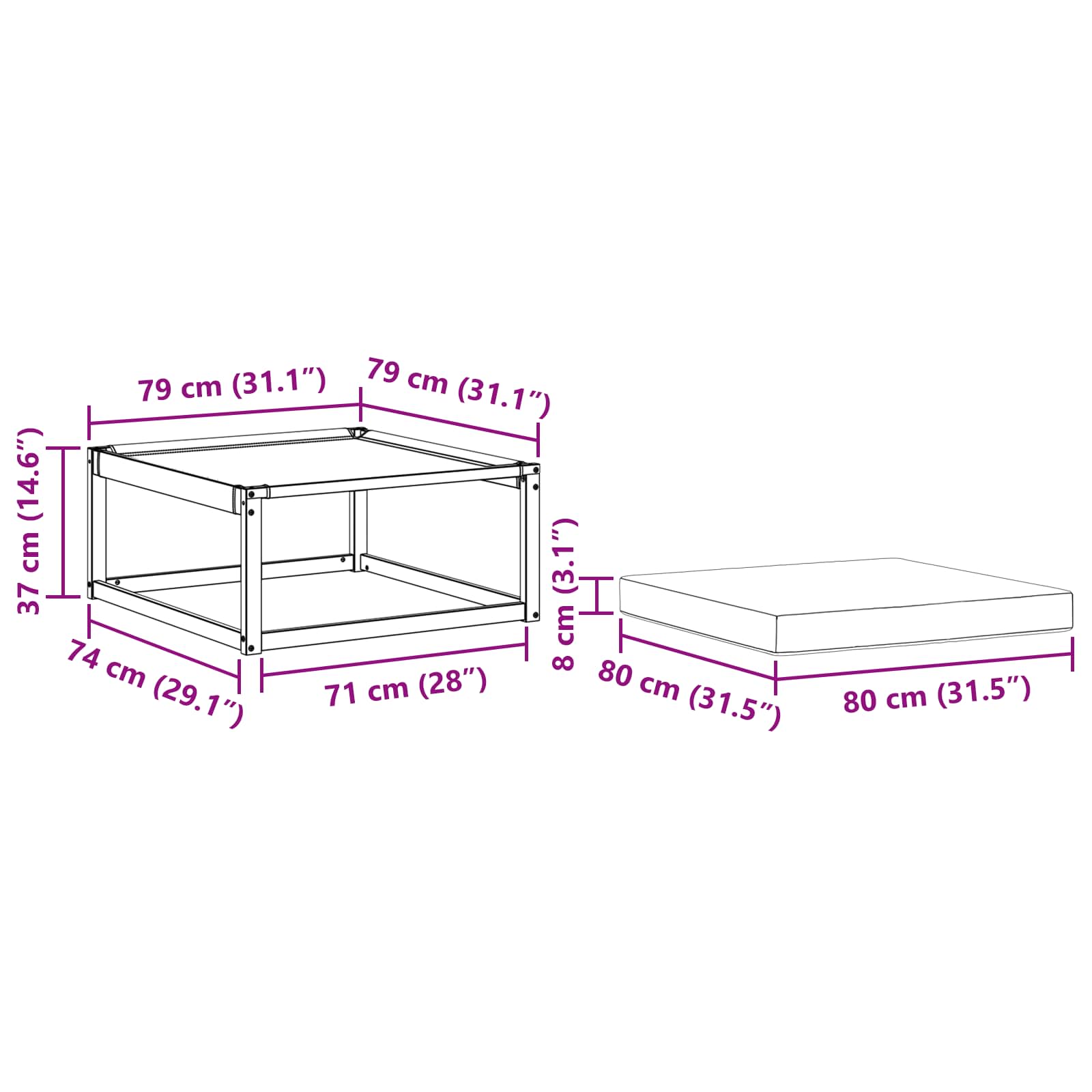 Taburet pentru exterior Lemn Solid de Acacia natural GartenMobel Dekor