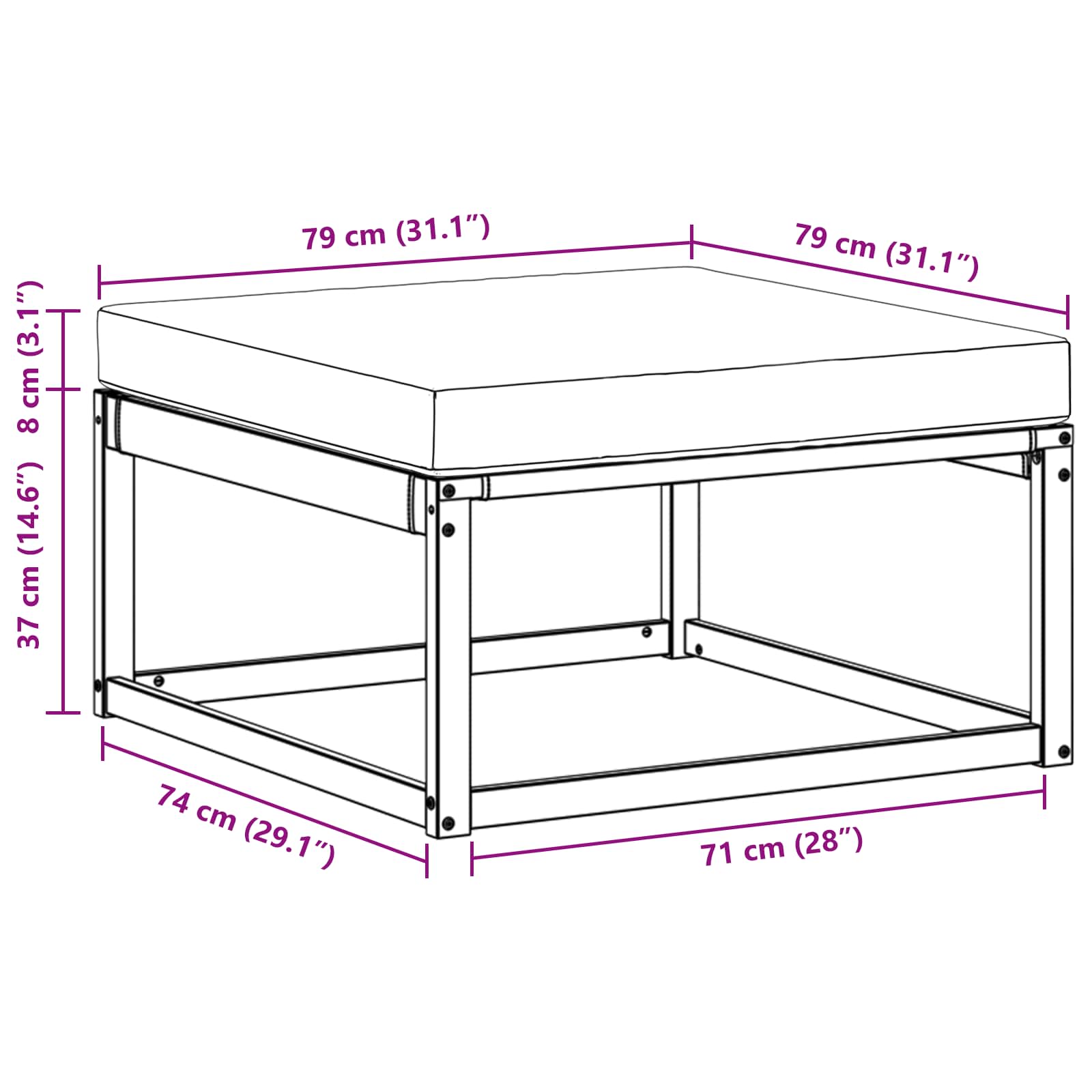 Hocker de Exterior Lemn Solid de Acacia natural GartenMobel Dekor