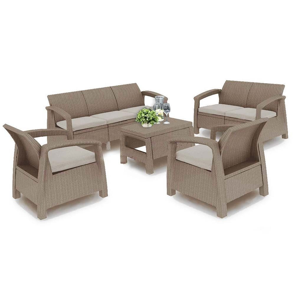 Curver Set mobilier de grădină Corfu max set, culoare cappuccino, cu pernă nisip
