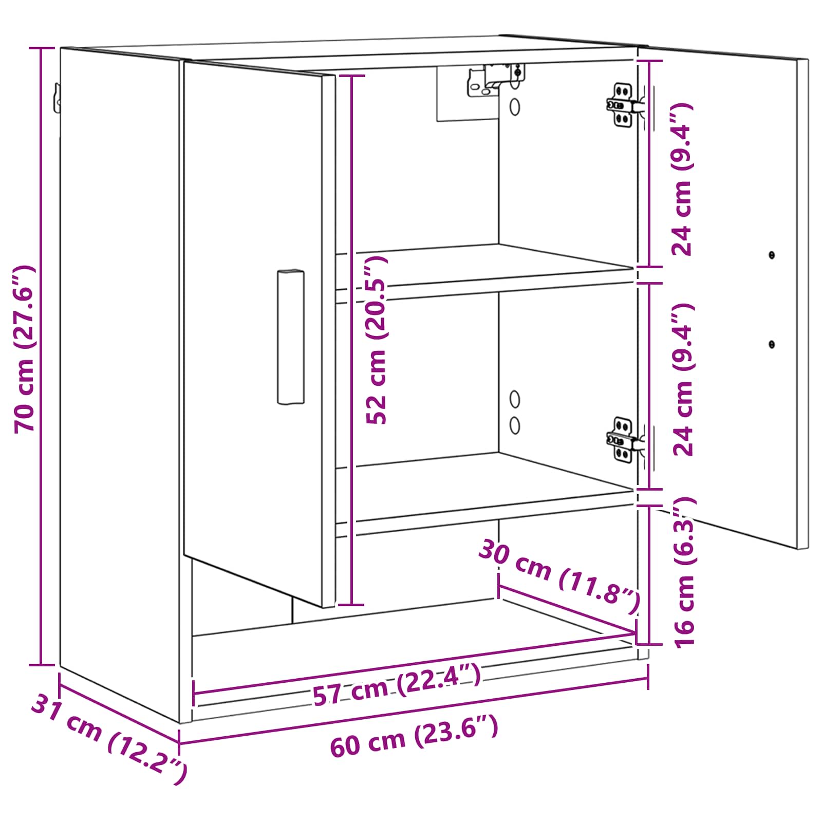 Dulap de perete Lemn vechi 60 x 31 x 70 cm Lemn compozit GartenMobel Dekor