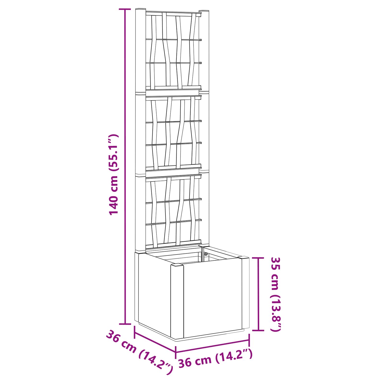 Ghiveci de grădină cu trellis Maro 36 x 36 x 140 cm GartenMobel Dekor