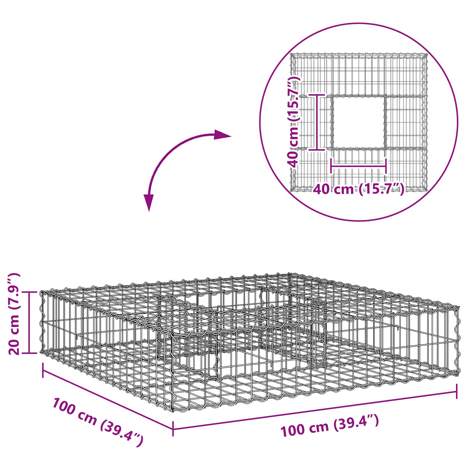 Pat ridicat din gabion Argintiu 100 x 100 x 20 cm GartenMobel Dekor