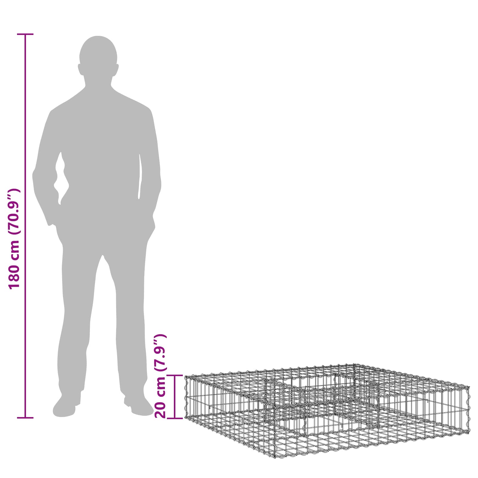 Pat ridicat din gabion Argintiu 100 x 100 x 20 cm GartenMobel Dekor
