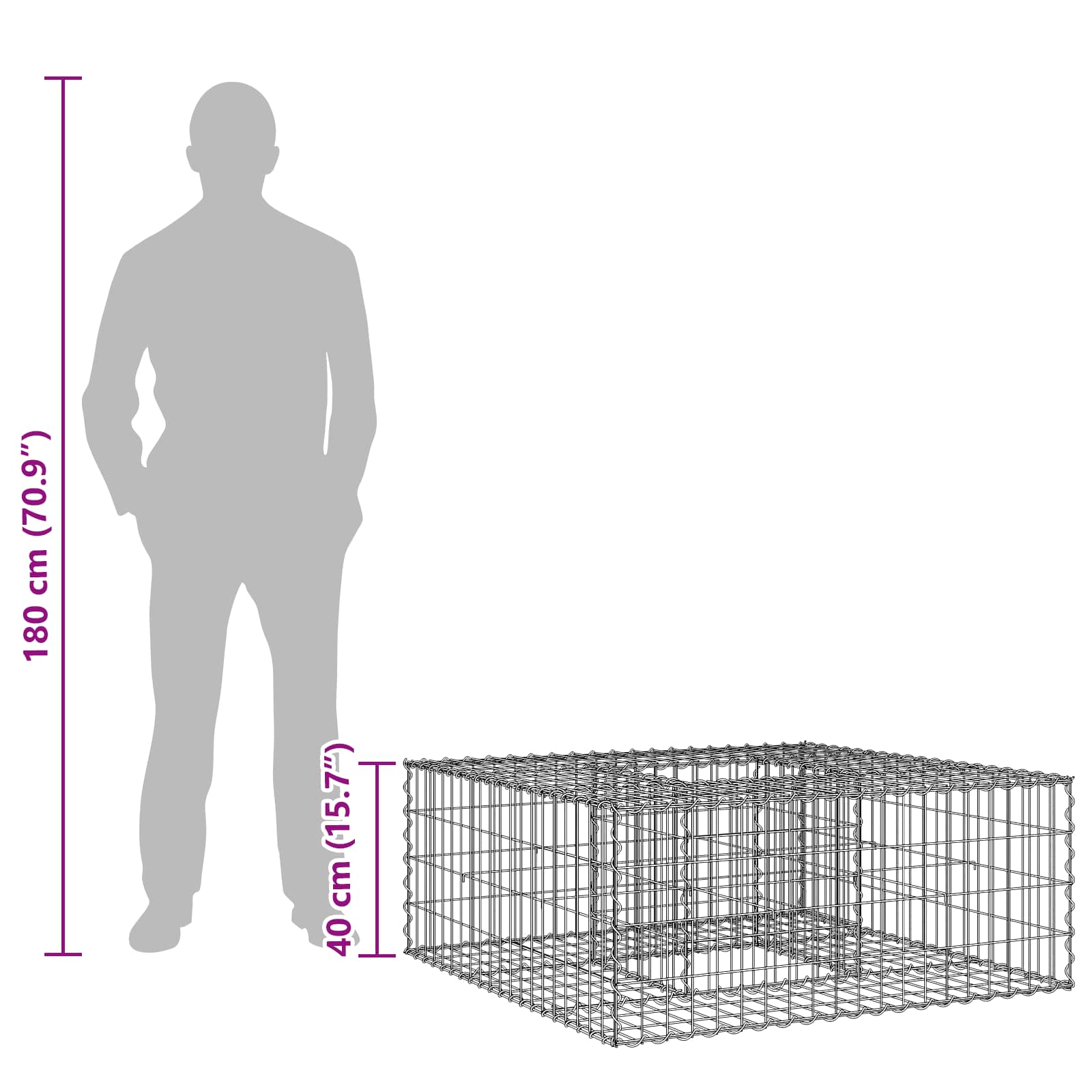Pat ridicat din gabion Argintiu 100 x 100 x 40 cm GartenMobel Dekor