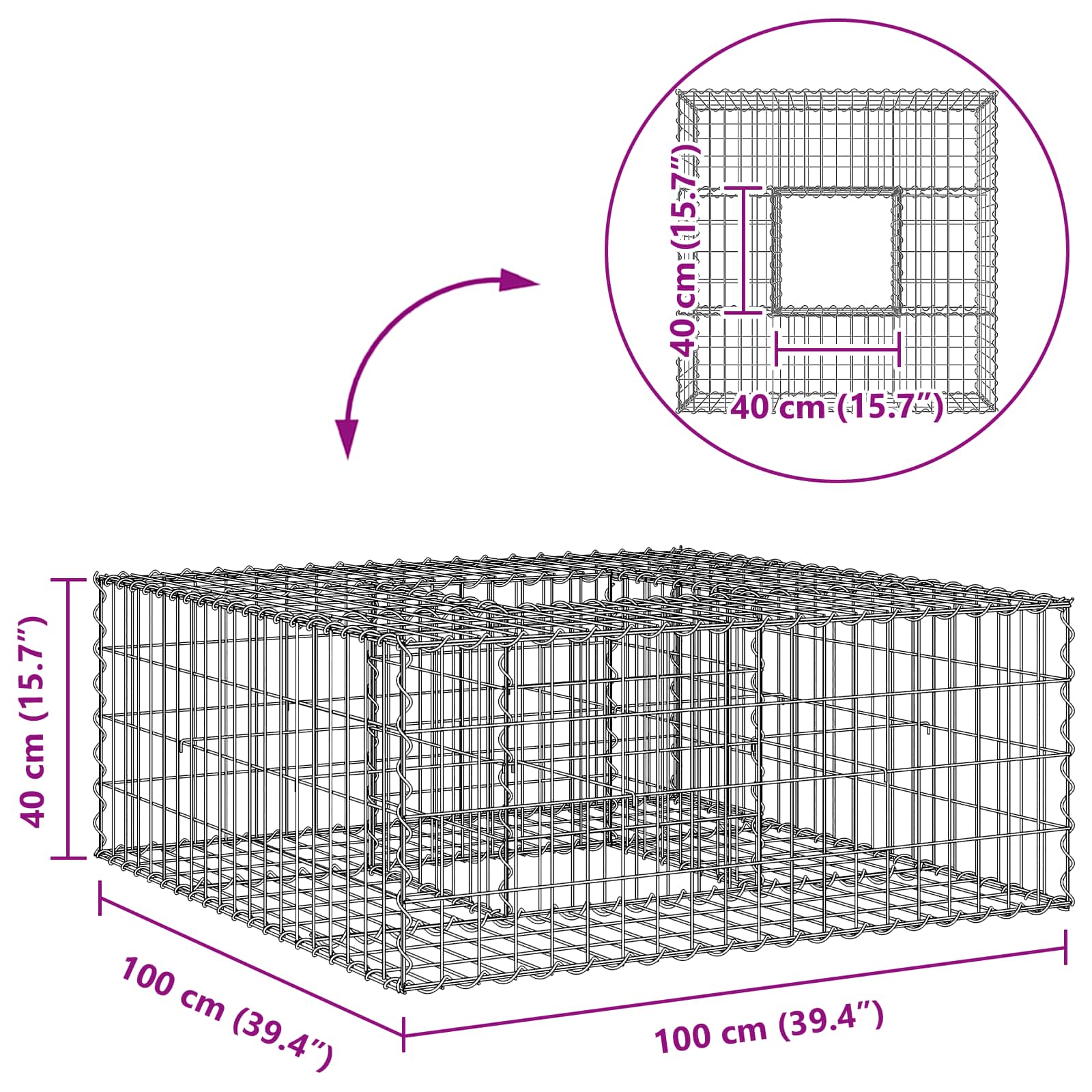 Pat ridicat din gabion Argintiu 100 x 100 x 40 cm GartenMobel Dekor