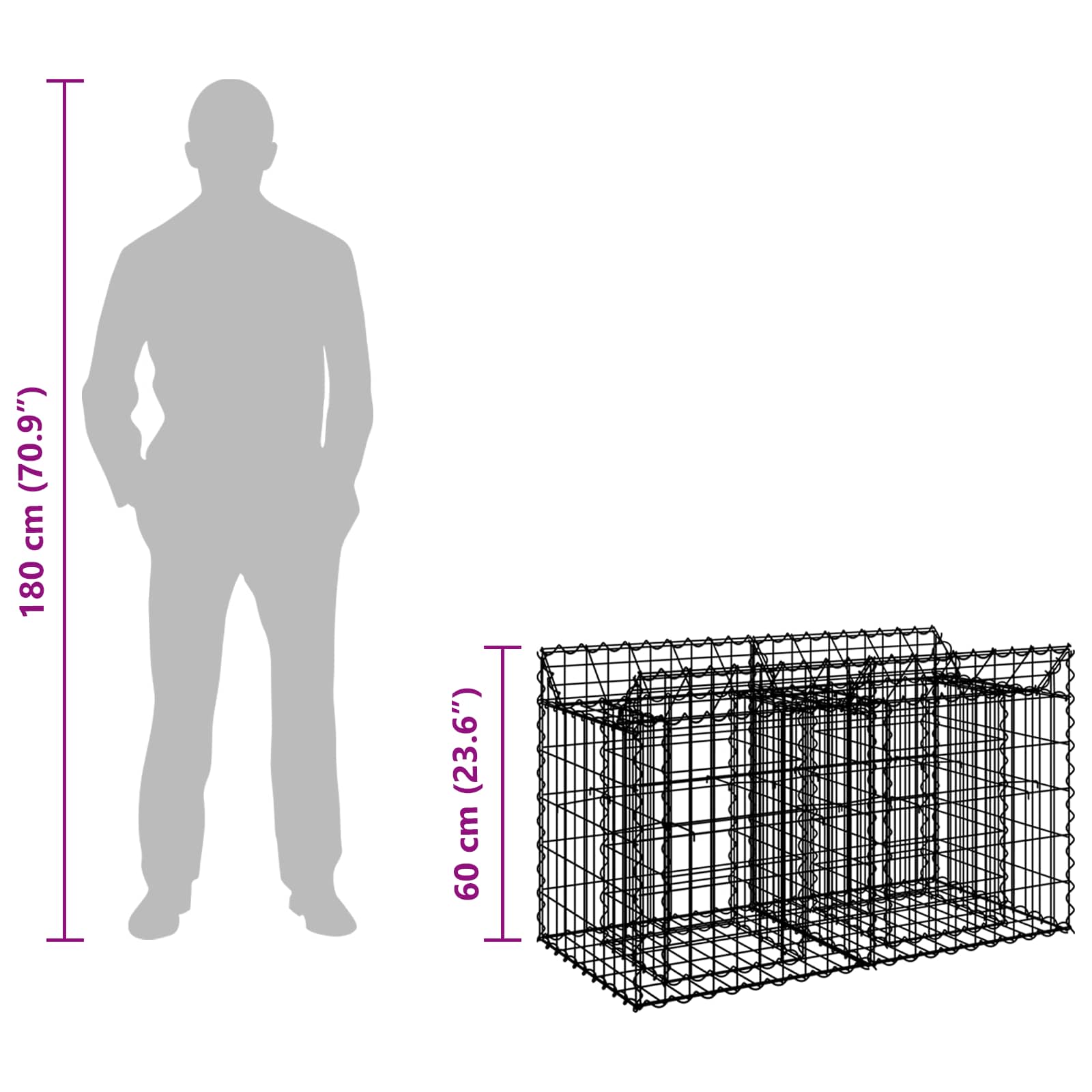 Pat ridicat din gabion Argintiu 100 x 50 x 60 cm GartenMobel Dekor