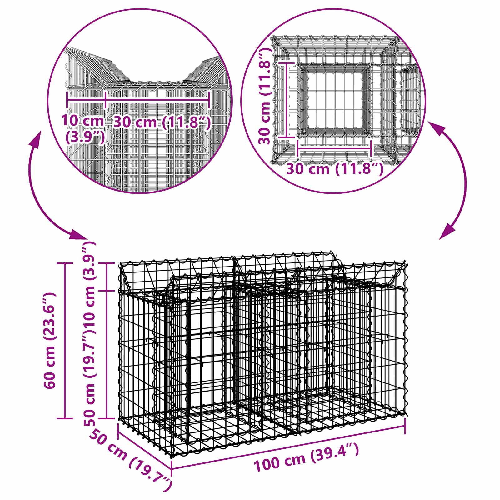 Pat ridicat din gabion Argintiu 100 x 50 x 60 cm GartenMobel Dekor