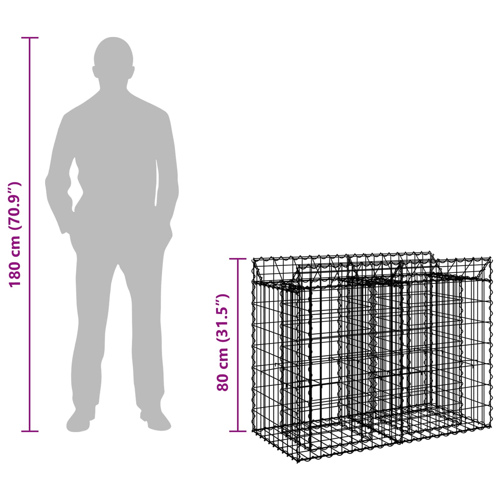 Pat ridicat din gabion Argintiu 100 x 50 x 80 cm GartenMobel Dekor
