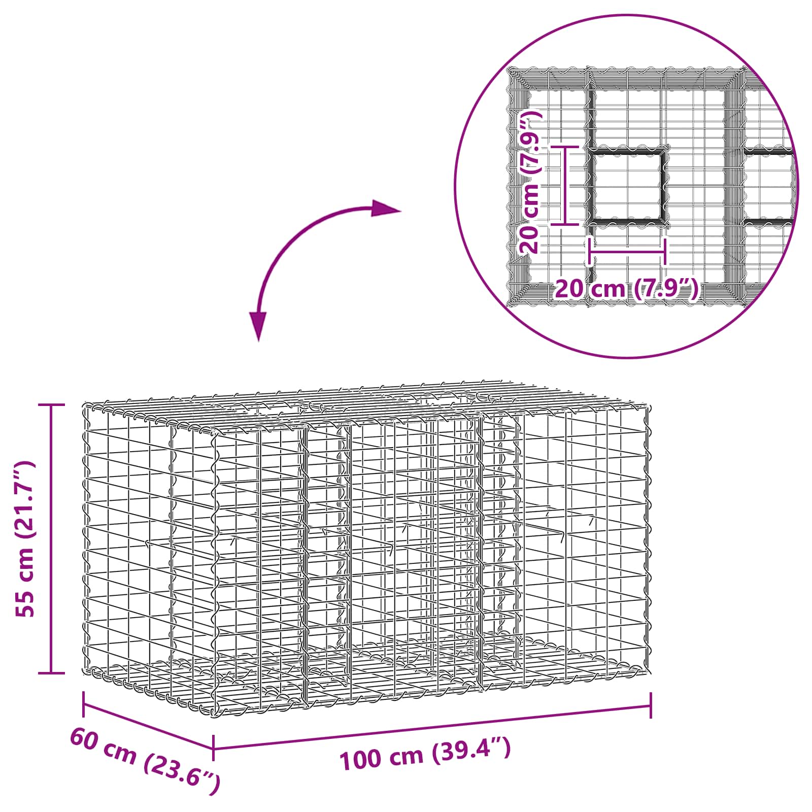 Pat ridicat din gabion Argintiu 100 x 60 x 55 cm GartenMobel Dekor
