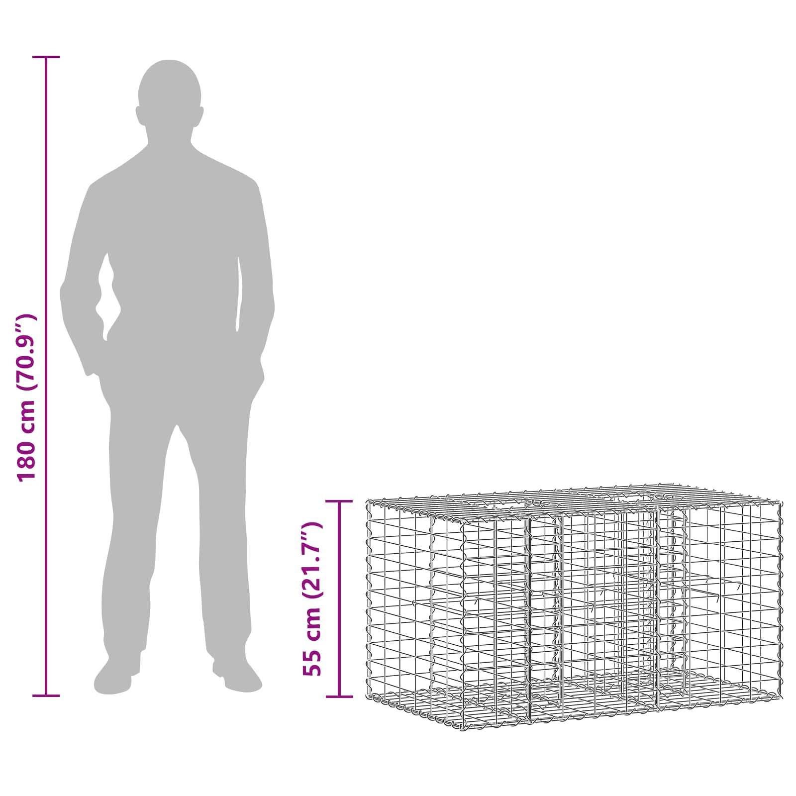 Pat ridicat din gabion Argintiu 100 x 60 x 55 cm GartenMobel Dekor