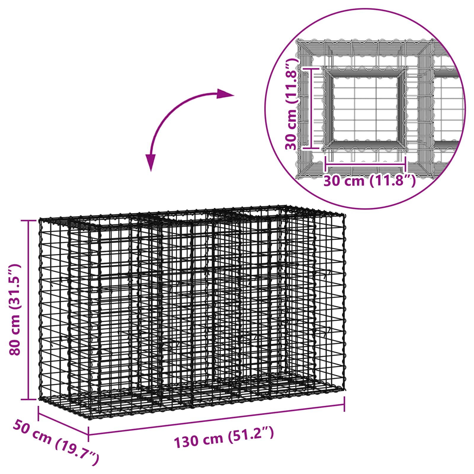 Pat ridicat din gabion Argintiu 130 x 50 x 80 cm GartenMobel Dekor